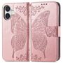 F�r Apple iPhone 16 Kunstleder Wallet Schmetterling H�lle Case Rosa