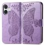 F�r Apple iPhone 16 Kunstleder Wallet Schmetterling H�lle Hell-Lila