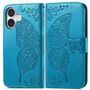F�r Apple iPhone 16 Kunstleder Wallet Schmetterling H�lle Case Blau
