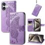 F�r Apple iPhone 16 Plus Kunstleder Wallet Schmetterling H�lle H- Lila