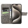 F�r Apple iPhone 16 Plus Kunstleder Wallet Schmetterling H�lle Grau