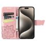 F�r Apple iPhone 16 Pro Kunstleder Wallet Schmetterling H�lle Rosa
