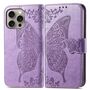 F�r Apple iPhone 16 Pro Kunstleder Wallet Schmetterling H�lle H-Lila