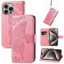 F�r Apple iPhone 16 Pro Max Book Wallet Etuis Schmetterling H�lle Pink