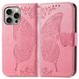 F�r Apple iPhone 16 Pro Max Book Wallet Etuis Schmetterling H�lle Pink