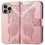 F�r Apple iPhone 16 Pro Max Book Wallet Etuis Schmetterling H�lle Rosa