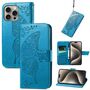 F�r Apple iPhone 16 Pro Max Book Wallet Etuis Schmetterling H�lle Blau