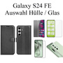 F�r Samsung Galaxy S24 FE Kunstleder Wallet Tasche Schwarz H9 Hart Glas AUSWAHL