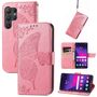 F�r Samsung Galaxy S25 Ultra Kunstleder Book Schmetterling H�lle Pink