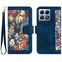 F�r Xiaomi 14T Kunstleder Wallet Blumen Design Tasche H�lle Dunkelblau