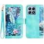 F�r Xiaomi 14T Pro Kunstleder Book Wallet Blumen Tasche H�lle Gr�n