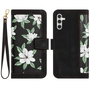 F�r Samsung Galaxy S25 Kunstleder Wallet Blumen Tasche H�lle Schwarz
