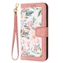 F�r Xiaomi Redmi 14C 4G Kunstleder Wallet Blumen Tasche H�lle Rosa