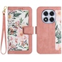 F�r Xiaomi Redmi Note 14 Pro 5G Kunstleder Book Blumen H�lle Case Rosa