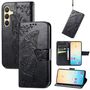 F�r Samsung Galaxy S25 Kunstleder Wallet Schmetterling H�lle Schwarz