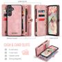 F�r Samsung Galaxy S25 5G Kunstleder Multifunktion Tasche H�lle Pink