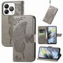 F�r ZTE Blade A75 4G Kunstleder Schmetterling Wallet H�lle Tasche Grau