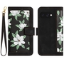 Fr Google Pixel 9a Kunstleder Book Wallet Blumen Tasche Hlle Schwarz