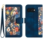 F�r Google Pixel 9a Kunstleder Book Wallet Blumen Tasche H�lle D- Blau