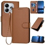 F�r Xiaomi Redmi Note 14 5G Carbon Fiber Kunstleder Tasche H�lle Braun