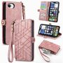 Fr Apple iPhone 16e Kunstleder Design Zipper Book Wallet Tasche Rosa