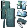 F�r Samsung Galaxy S25 Edge 5G Kunstleder Zipper Wallet Tasche Gr�n