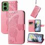 F�r Motorola Moto G35 Kunstleder Schmetterling Handy Tasche H�lle Pink