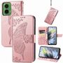 F�r Motorola Moto G35 Kunstleder Schmetterling Handy Tasche H�lle Rosa