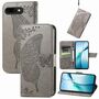 F�r Google Pixel 9a Kunstleder Schmetterling Handy Tasche H�lle Grau