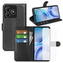 F�r ZTE Blade A36 Kunstleder Book Wallet H�lle Schwarz + 9H Hart Glas