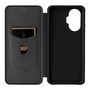 F�r Xiaomi Poco F7 5G Carbon Faser Flip Textur Schutz H�lle Schwarz