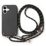 Fr Apple iPhone 17 Carbon Design Leder Hlle mit Umhngeband Schwarz