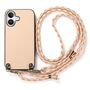 F�r Apple iPhone 17 Carbon Design Leder H�lle mit Umh�ngeband Beige