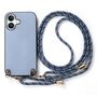 F�r Apple iPhone 17 Carbon Design Leder H�lle mit Umh�ngeband Blau