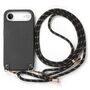 F�r Apple iPhone 17 Air Carbon Design Leder H�lle Umh�ngeband Schwarz