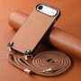 F�r Apple iPhone 17 Air Carbon Design Leder H�lle Umh�ngeband Braun