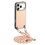 F�r Apple iPhone 17 Pro Carbon Design Leder H�lle Umh�ngeband Beige