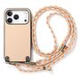 F�r Apple iPhone 17 Pro Carbon Design Leder H�lle Umh�ngeband Beige