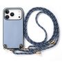 F�r Apple iPhone 17 Pro Carbon Design Leder H�lle Umh�ngeband Blau