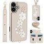 F�r Apple iPhone 17 H�lle Crossbody Kunstleder mit Blumenmuster Wei�