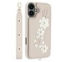 F�r Apple iPhone 17 H�lle Crossbody Kunstleder mit Blumenmuster Wei�
