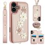 F�r Apple iPhone 17 H�lle Crossbody Kunstleder Blumenmuster Rose Gold