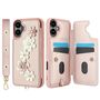 F�r Apple iPhone 17 H�lle Crossbody Kunstleder Blumenmuster Rose Gold