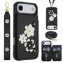 F�r Apple iPhone 17 Air Crossbody Kunstleder Blumen H�lle Schwarz