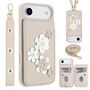 Fr Apple iPhone 17 Air Hlle Crossbody Kunstleder Blumenmuster Wei