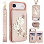 F�r Apple iPhone 17 Air Crossbody Kunstleder Blumen H�lle Rose Gold