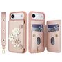 F�r Apple iPhone 17 Air Crossbody Kunstleder Blumen H�lle Rose Gold