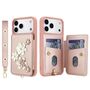 F�r Apple iPhone 17 Pro Crossbody Kunstleder Blumen H�lle Rose Gold
