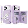F�r Apple iPhone 17 Pro Crossbody Kunstleder Blumenmotiv H�lle Lila