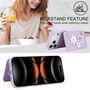 F�r Apple iPhone 17 Pro Crossbody Kunstleder Blumenmotiv H�lle Lila